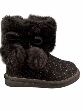 Jumping Beans Toddler Girls' Black‎ Sparkle Pom Pom Boots Size 6